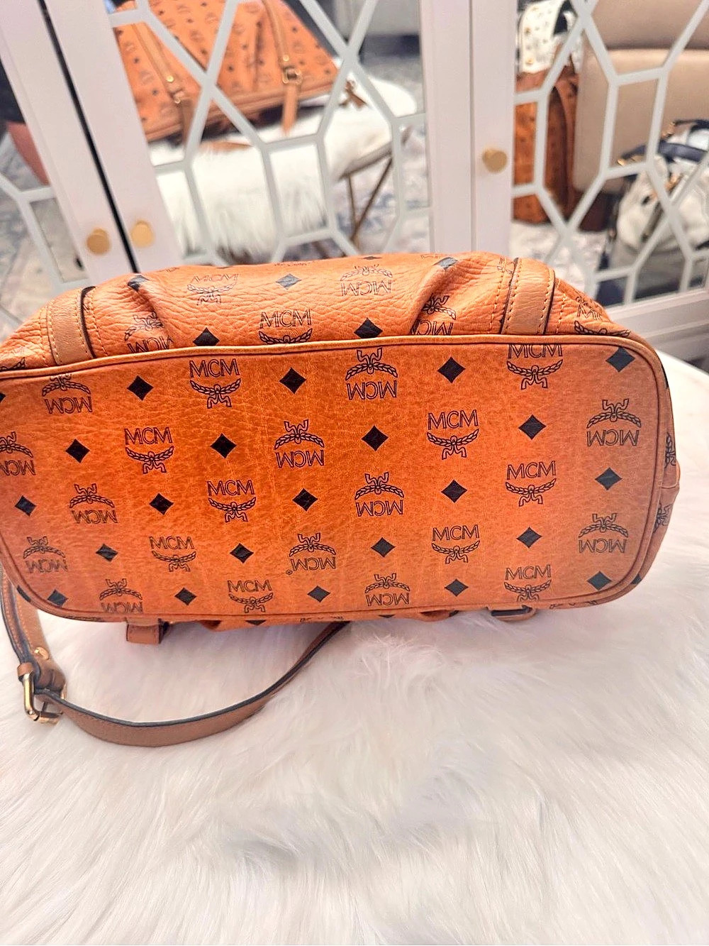 MCM Cognac Visetos Monogram Shopper Two-Way Tote Bag - Picture 11 of 14